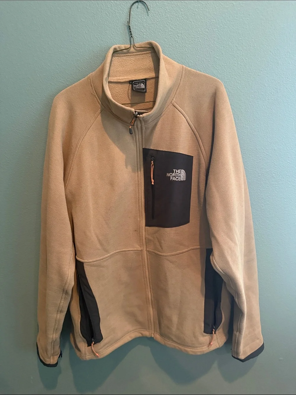 The North Face Tan Fleece Jacket with Black Chest Pocket